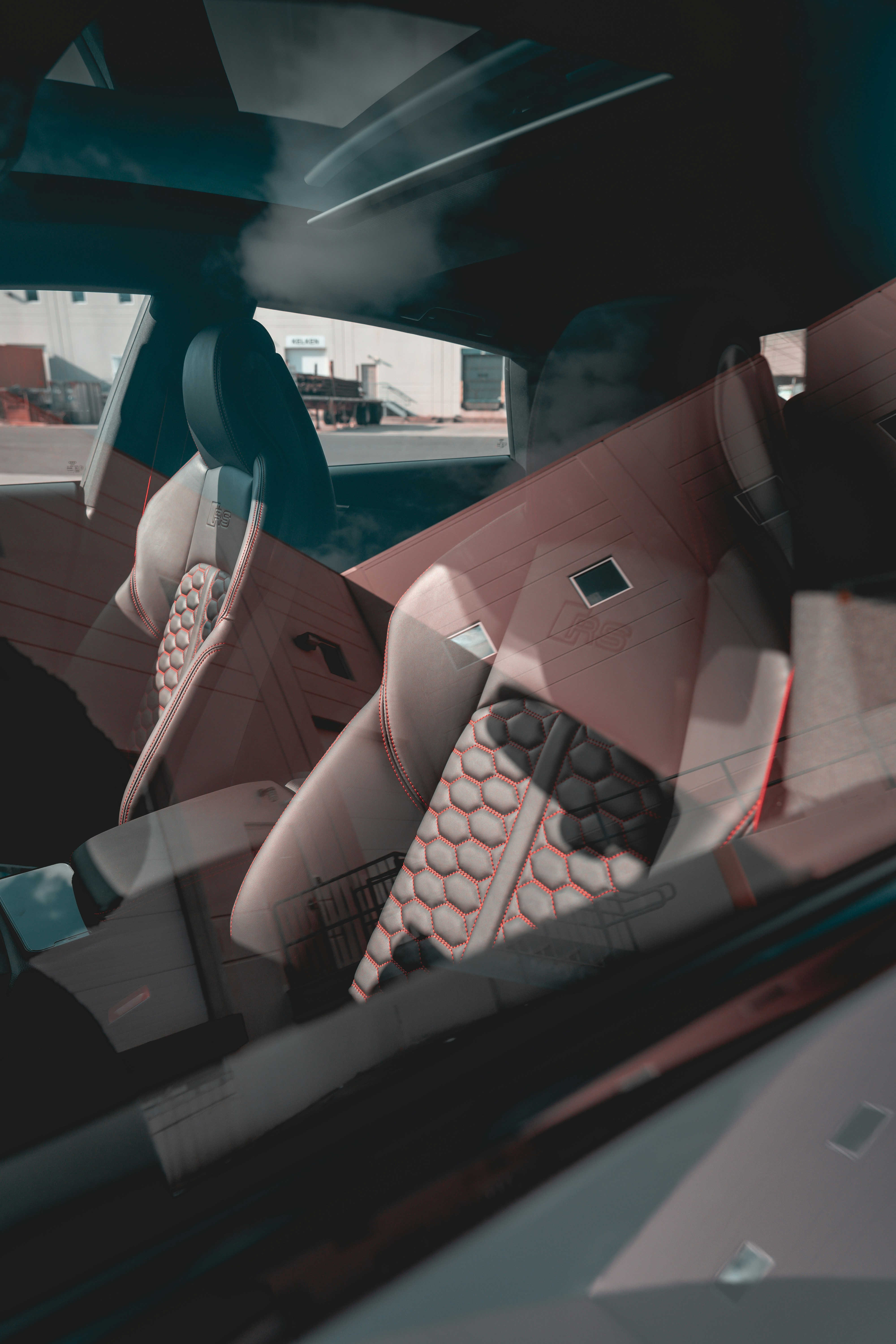 Car seats through glass window